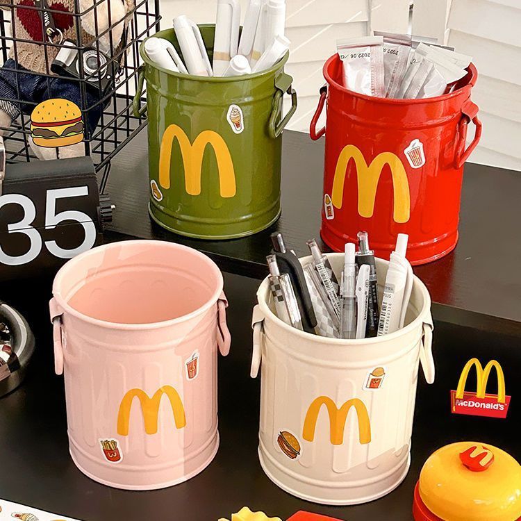 Ins high-value cartoon personalized pen holder student desktop office large capacity cute simple retro storage bucket