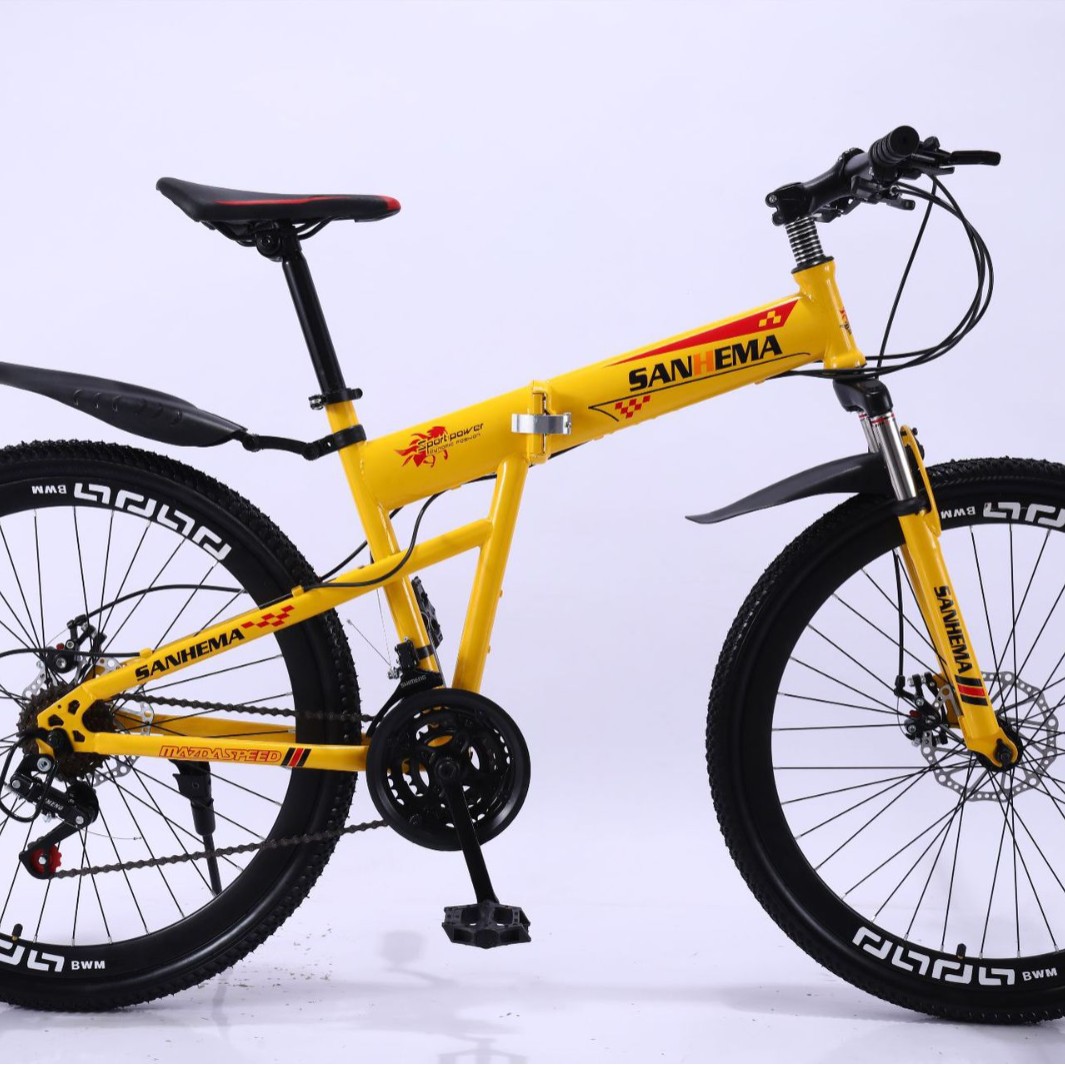 Source Factory Mountain Bike 24/ 26inch Double Shock-Absorbing Integrated Wheel Folding Mountain Bike for Off-Road Riding