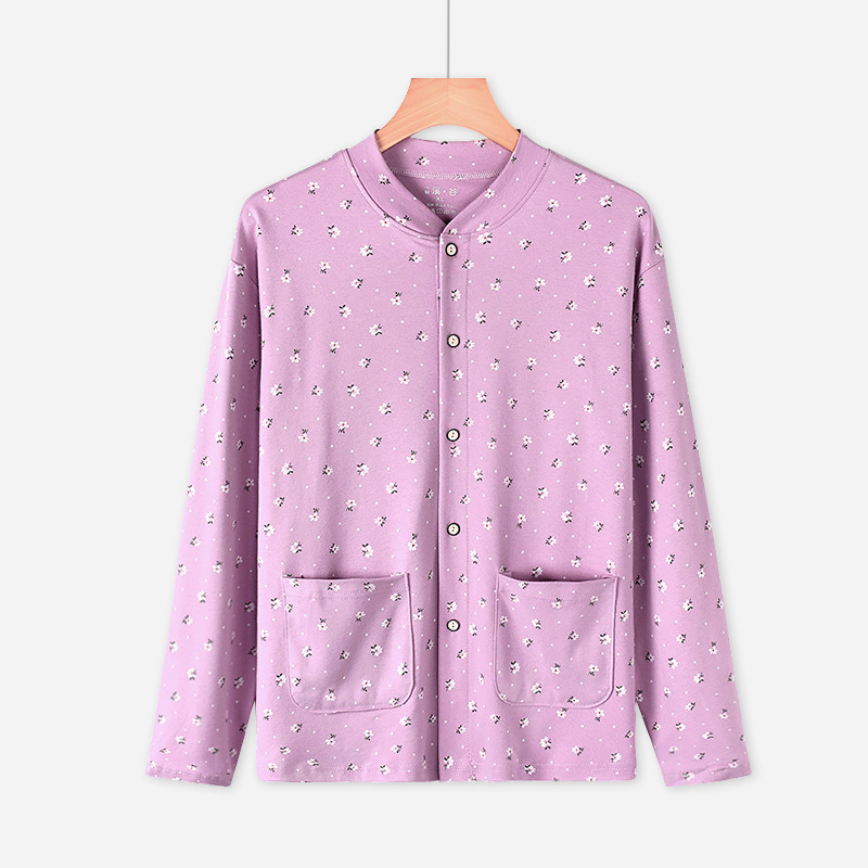 Elderly Women's Autumn Cardigan, Pure Cotton, Open-Front, Buttoned, Floral Pattern, Double-Breasted, Middle-Aged and Elderly Mother's Style, Thickened for Warmth