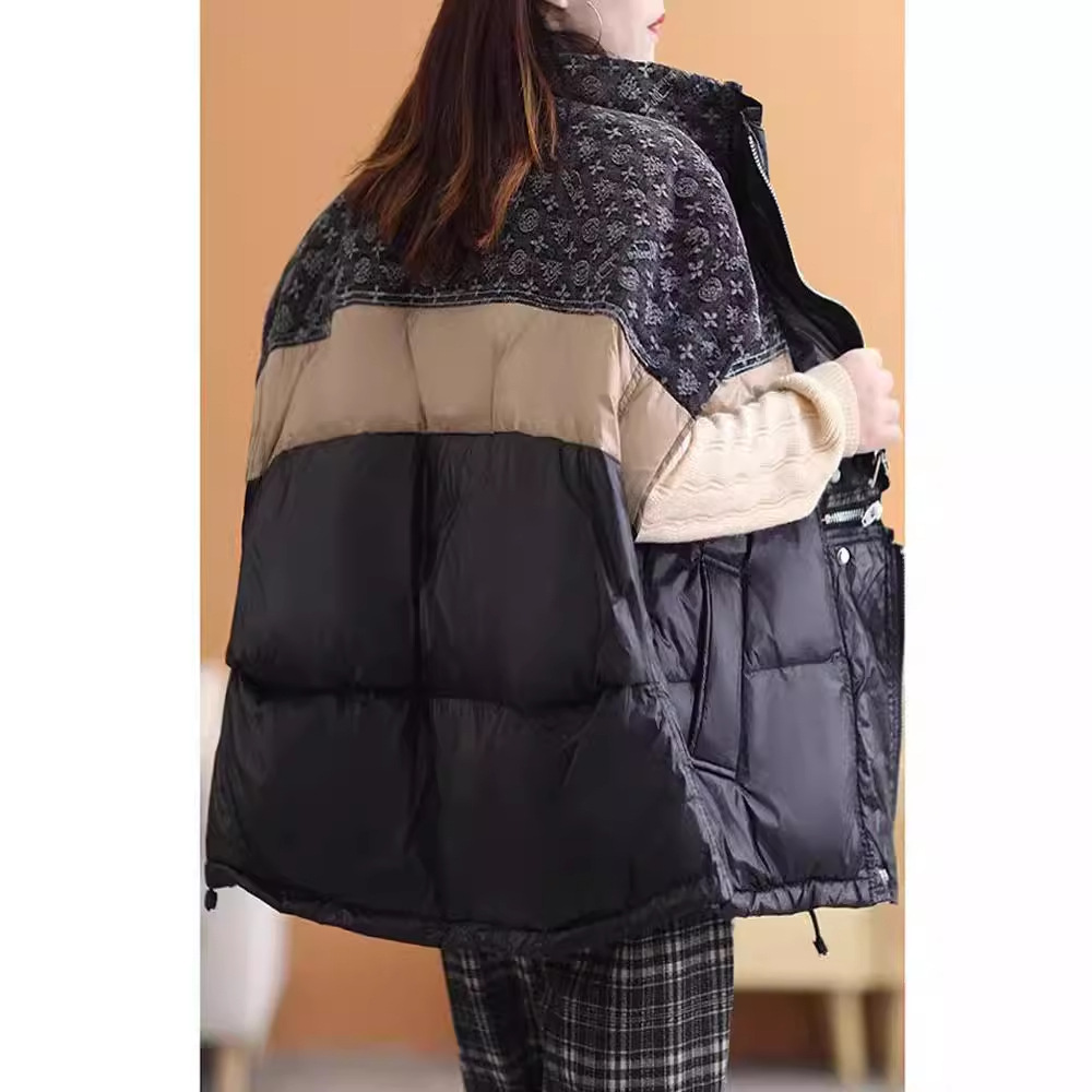 2023 stand collar contrast color down jacket vest women's short winter loose fashion versatile white duck down waistcoat