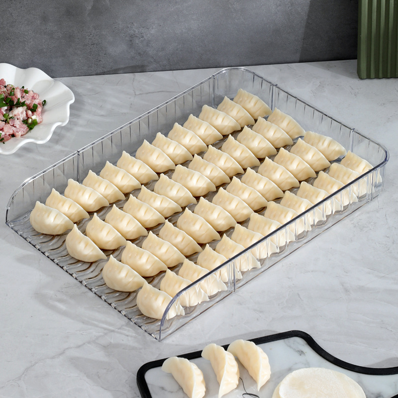 New Large Capacity Frozen Special Tray Cover Curtain Household Storage Box Plastic Dumpling Box Narrow Side Multi-Layer Dumpling Curtain