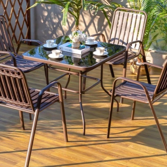 Outdoor Table and Chair Combination Outdoor Leisure Balcony Plastic-wood Waterproof Sunscreen Villa Garden Courtyard Outdoor Iron Leisure
