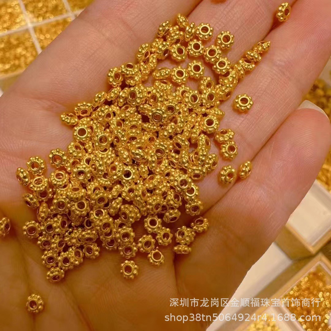 Gold 999 Spacer Flat Piece Hard Gold Beads Gold Piece Gold Abacus Beads Buddha Beads Accessories Beaded Loose Beads Handstring