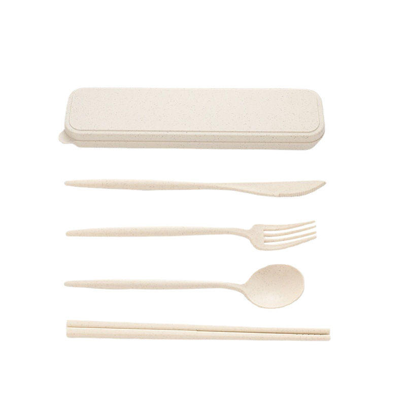 Cross-border direct supply of wheat straw Portuguese tableware set knife fork spoon chopsticks storage box outdoor travel portable tableware