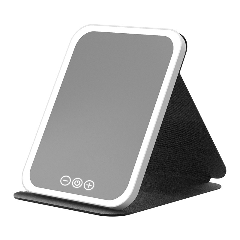 Cross-border Explosions led Makeup Mirror Portable Foldable Rechargeable Dressing Mirror with Lamp Desktop Light-filling Leather Shell Mirror