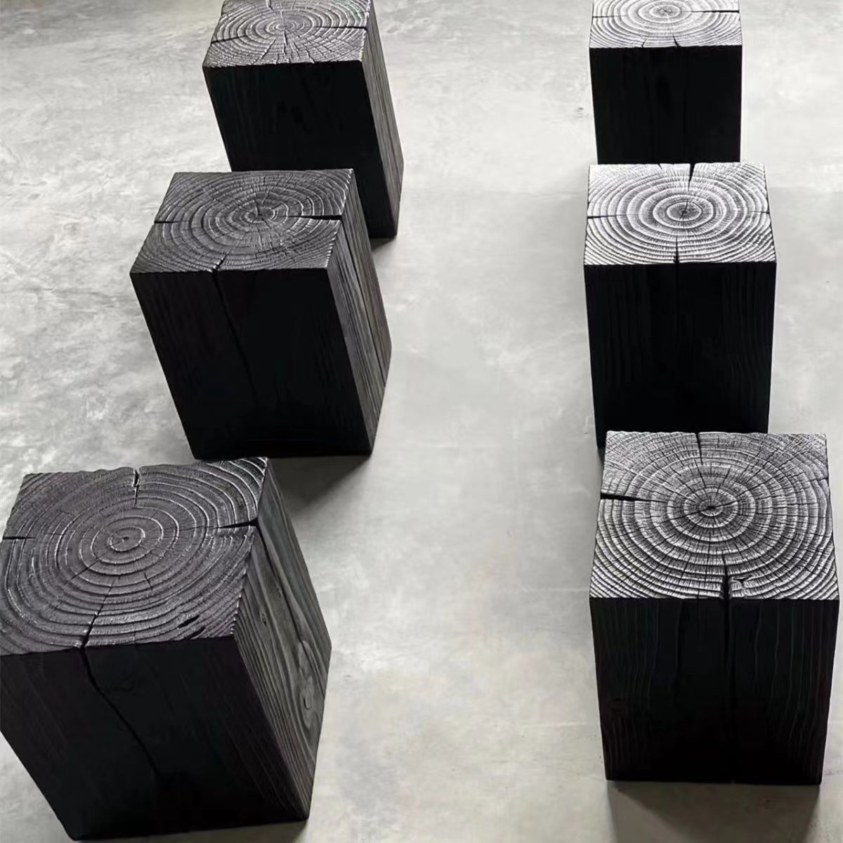 Quiet Wind Carbonized Square Wooden Pier Black Column Furniture Low Stool Household Flower Stand Solid Wood Base Decoration Side Table