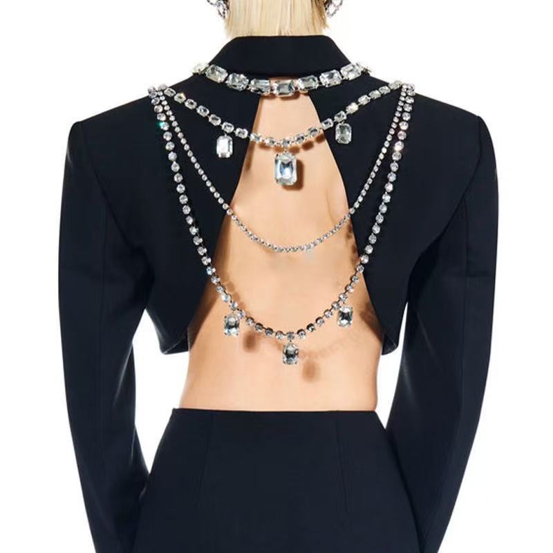 European and American Heavy Industry Elegant Crystal Gem Pendant Multi-layer Overlapping Diamond Necklace Light Luxury Socialite Style High-grade Sense Back Chain