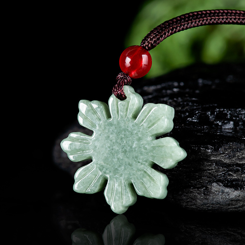 Natural Burma A Jade Sunflower Pendant Buckle Bean Jade Pendant Women's Jade Pendant Jade Wholesale