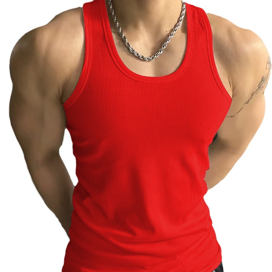 Men's vest fitness stretch cotton vest thickened thick thread 230g 2x 2 vest American sweat-absorbent sports vest