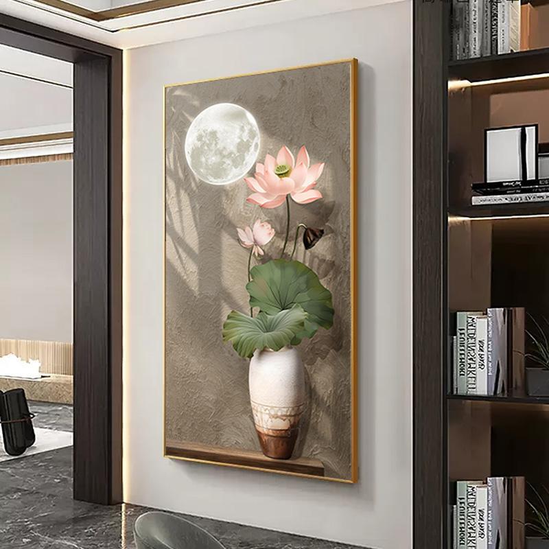 style porch decorative painting zen lotus living room corridor aisle end modern hanging painting lotus 80160