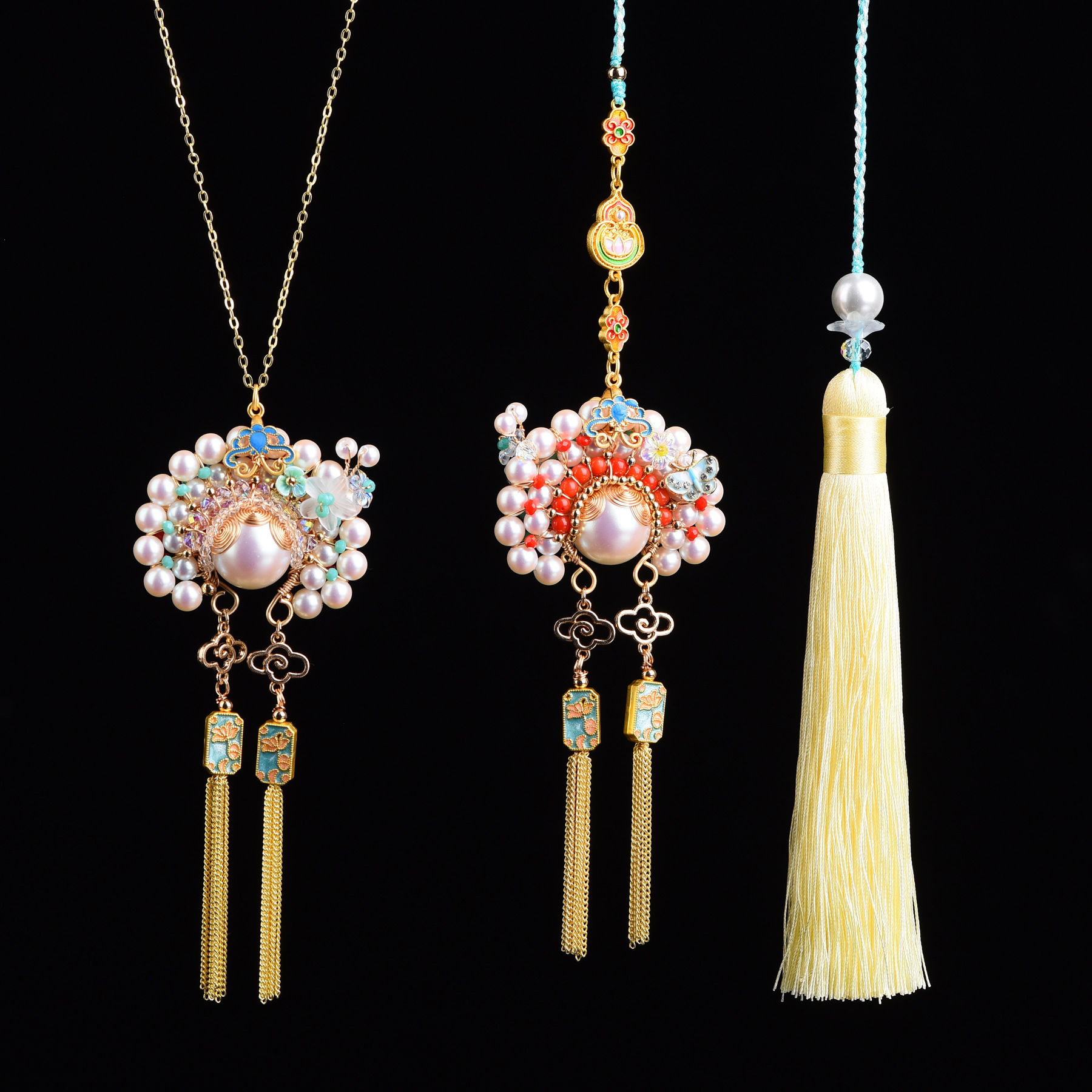 Original Knife Horse Dan Jewelry Double-sided Chinese Style National Fashion Elegant Long Niche Style Earring Necklace Jewelry