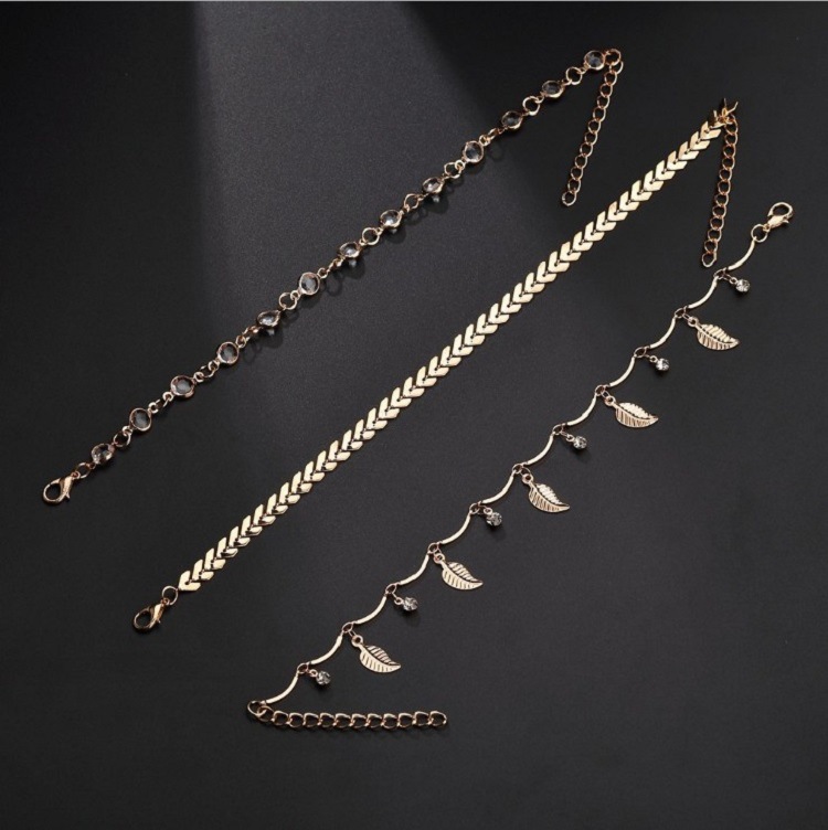 European and American foreign trade Beach ankle jewelry double layer multi-layer acrylic New Leaf zircon anklet women's set Wholesale