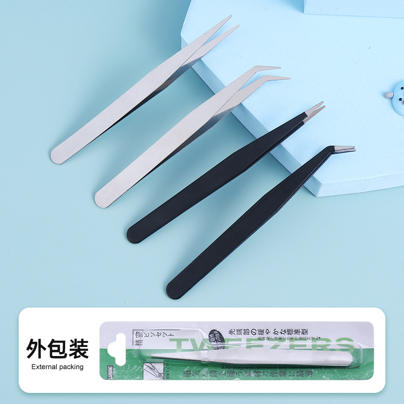 0.8cm-9cm Stainless Steel Tweezers Card Packaging Straight Elbow Tweezers Hand Account Straight Clip Curved Clip Guka Clip