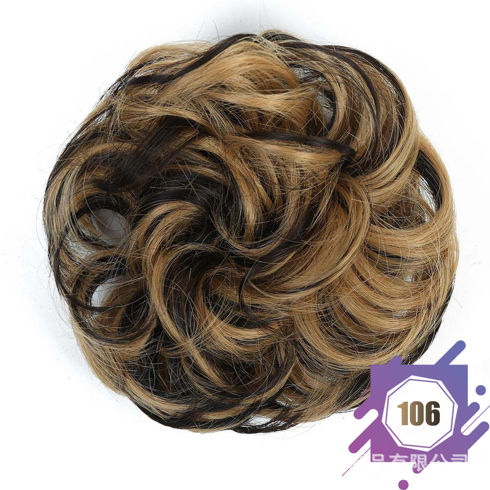 Foreign Trade Amazon European and American Wigs for Women with Buds, Ball Head, Chemical Fiber, Invisible Fluffy Natural Curly Hair Wigs, Hair Ties
