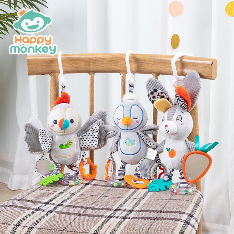 Happy Monkey Baby Comfort Toy Infant Lathe Hanging Rattle Bed Bell Newborn Educational Gift