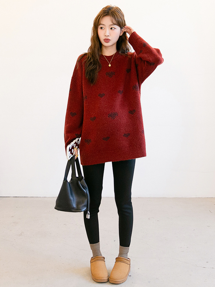 Autumn and Winter Maternity Wear Korean Style Loose Crewneck Pullover Sweater for Pregnant Women Mid-length Loose Soft and Comfortable Thickened Sweater