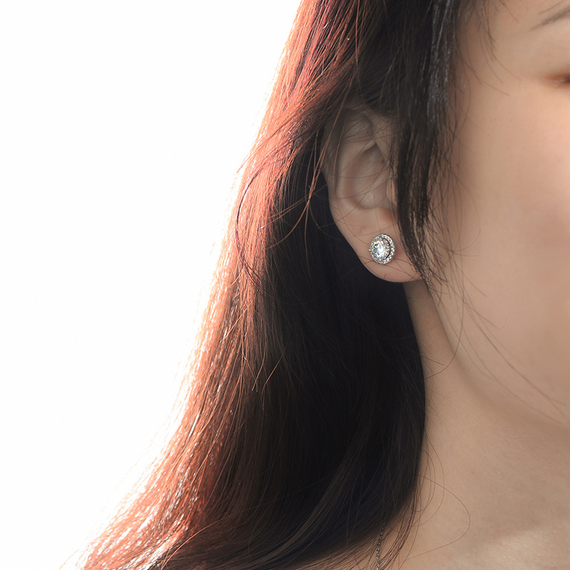 Cross-border 925 Sterling Silver D-color Moissanite Round Bag Earrings Gymnopus Black Drill Thread Screw Button Earrings Women