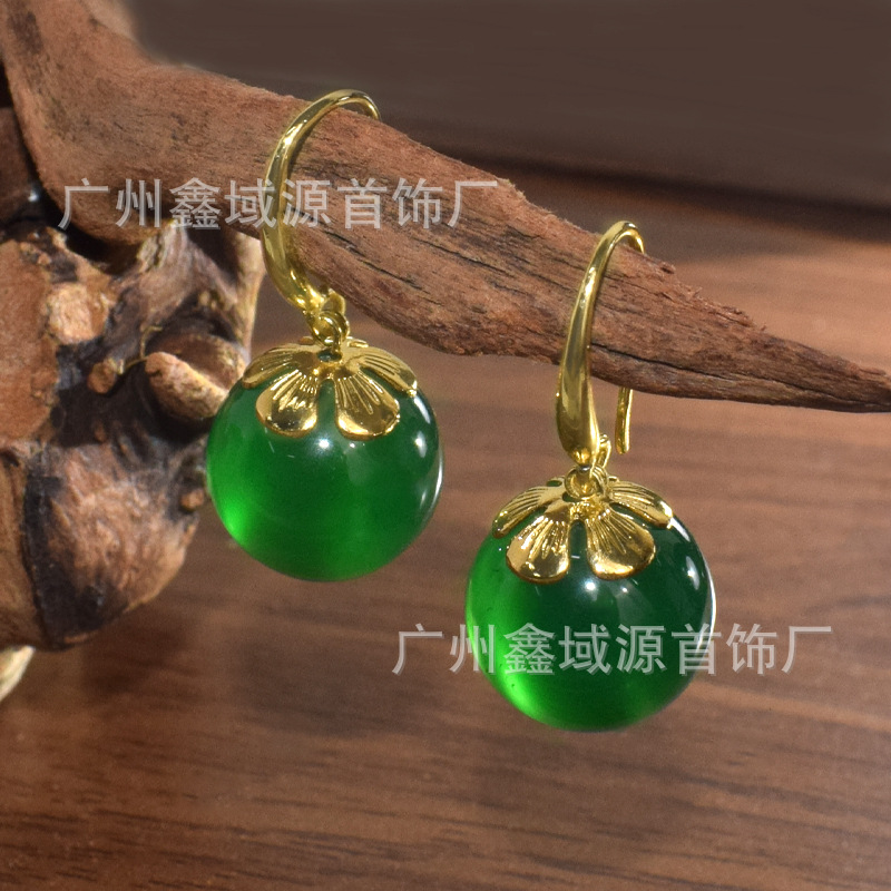 Ретро стиль натуральные зеленые халцедоновые серьги на крючках универсальные серьги изо льда простые модные серьги оптом