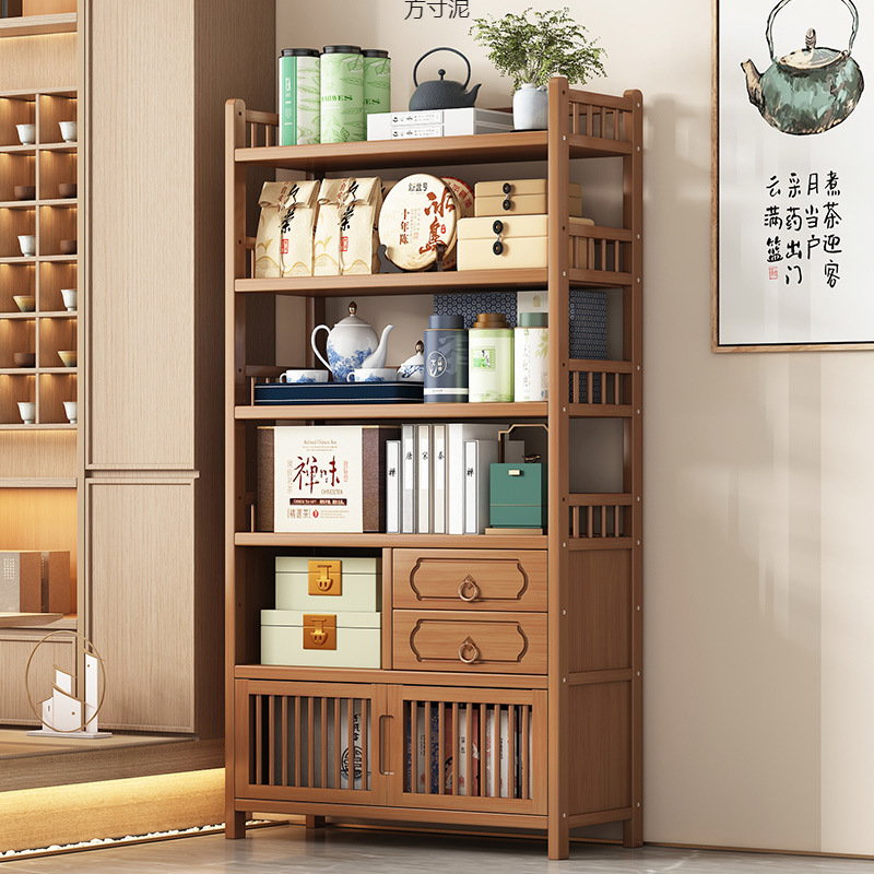 2025 New Model Bamboo Chinese-Style Tea Cabinet Tea Set Storage Suitable for Children Dining Room Side Cabinet Tea Table