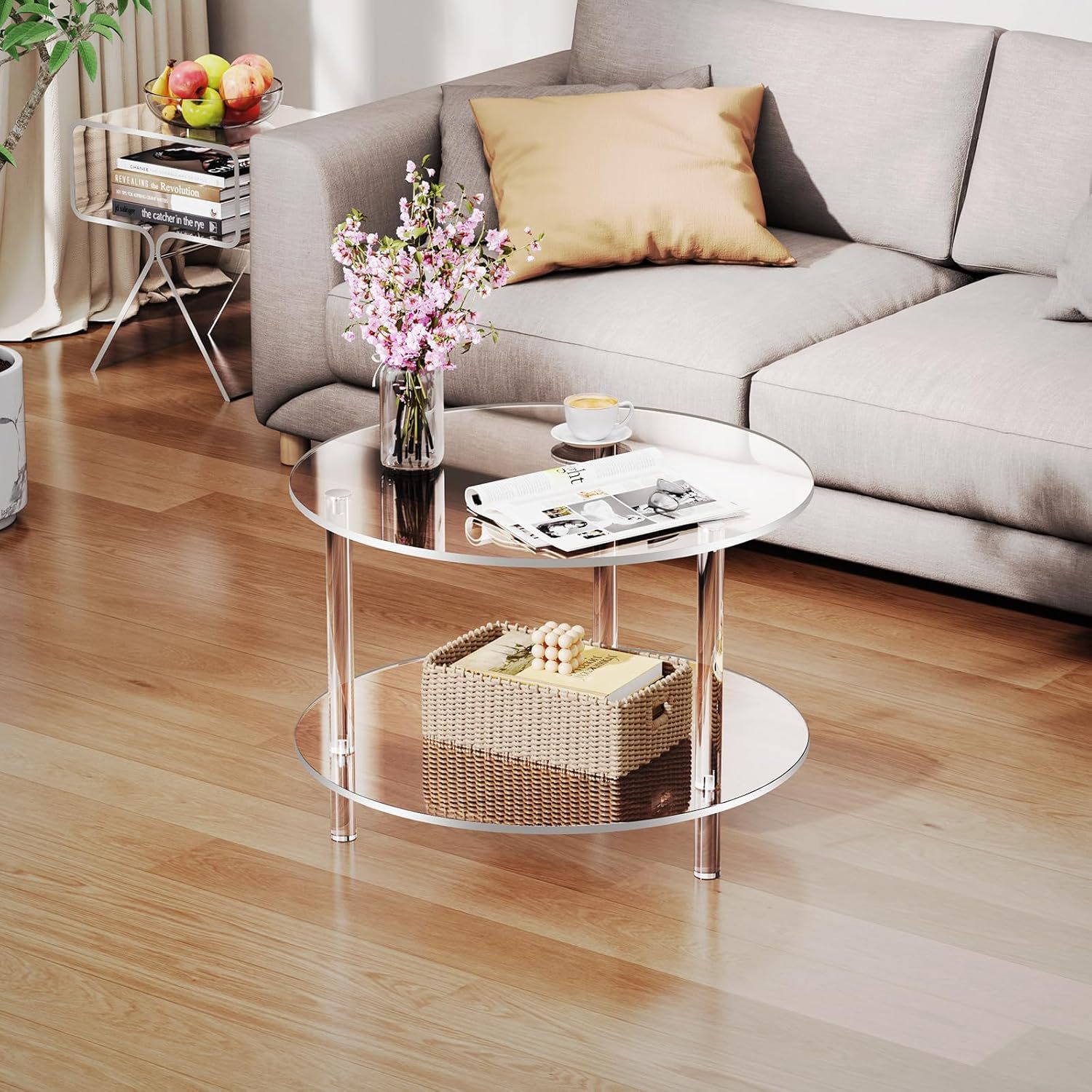 Acrylic Transparent Coffee Table Living Room Household Small Apartment Sofa Side Table Modern Simple Round Coffee Table Small Table