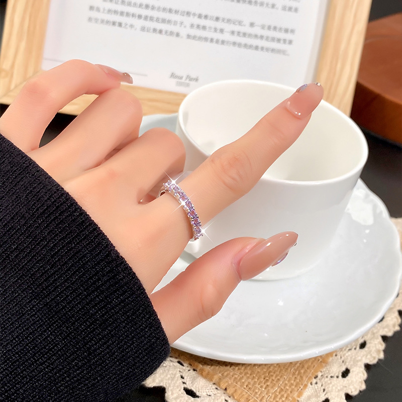 European and American Fashion Natural Crystal Ring for Women S925 Sterling Silver Plated 18K Row Ring Crystal Clean Accessible Luxury Versatile Ring
