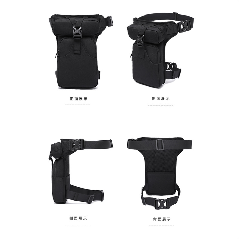 Waterproof Waist Bag, Multifunctional Black Cross-Body Shoulder Bag, Motorcycle Riding Sports Outdoor Tactical Large-Capacity Leg Bag