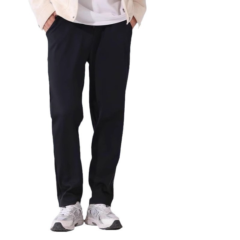 Men's Black Autumn and Winter fleece-lined Thickened Windproof Warm Pants Classic Drawstring fleece-lined Casual Pants [Six Prevention Technology]]