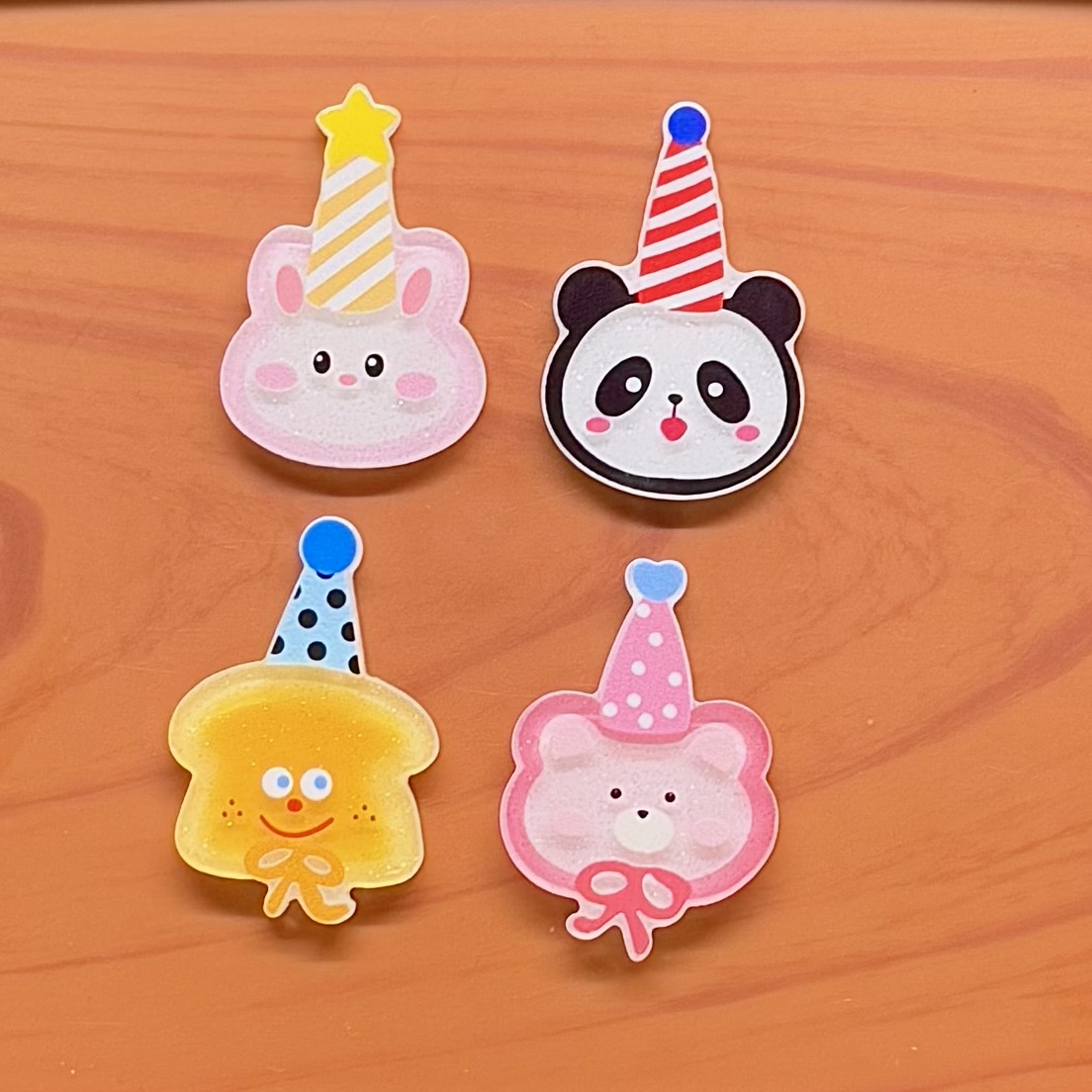 Acrylic Cartoon Cute Party Birthday Hat Small Animal Patch DIY Hairpin Brooch Refrigerator Sticker Accessories