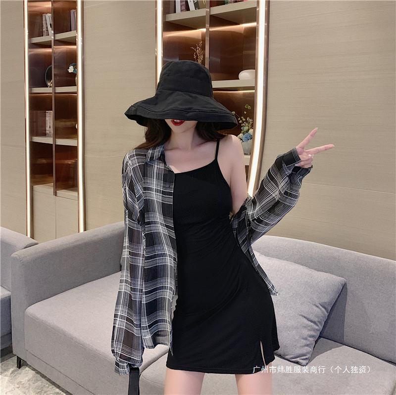 Thin Elegant Cardigan Plaid Long-Sleeved Sun Protection Shirt for Women Summer Loose Lazy Light Air-Conditioned Shirt Top Outer Wear