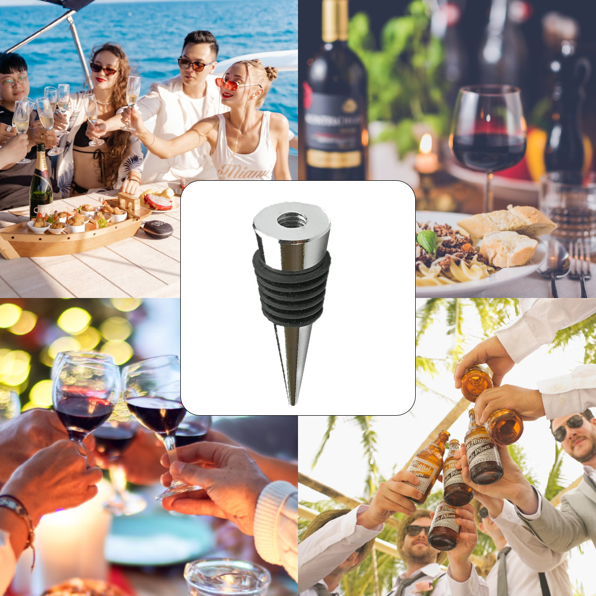 Серебряная пробка для вина, нижняя часть, шесть отверстий, аксессуары, силиконовая пробка