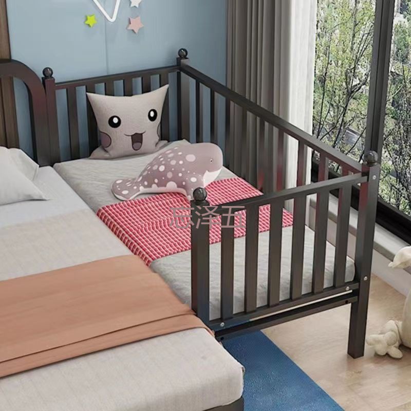 PCGS Children's Bed with Guardrail Small Bed Iron Single Bed Baby Iron Bed Boys' and Girls' Bed Widening Splice Children