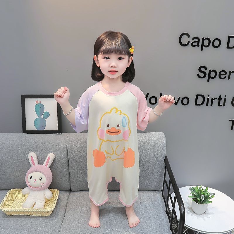 Children's one-part pajamas for boys and girls 2023 summer thin modal cotton baby baby anti-kick sleeping bag air conditioning clothing