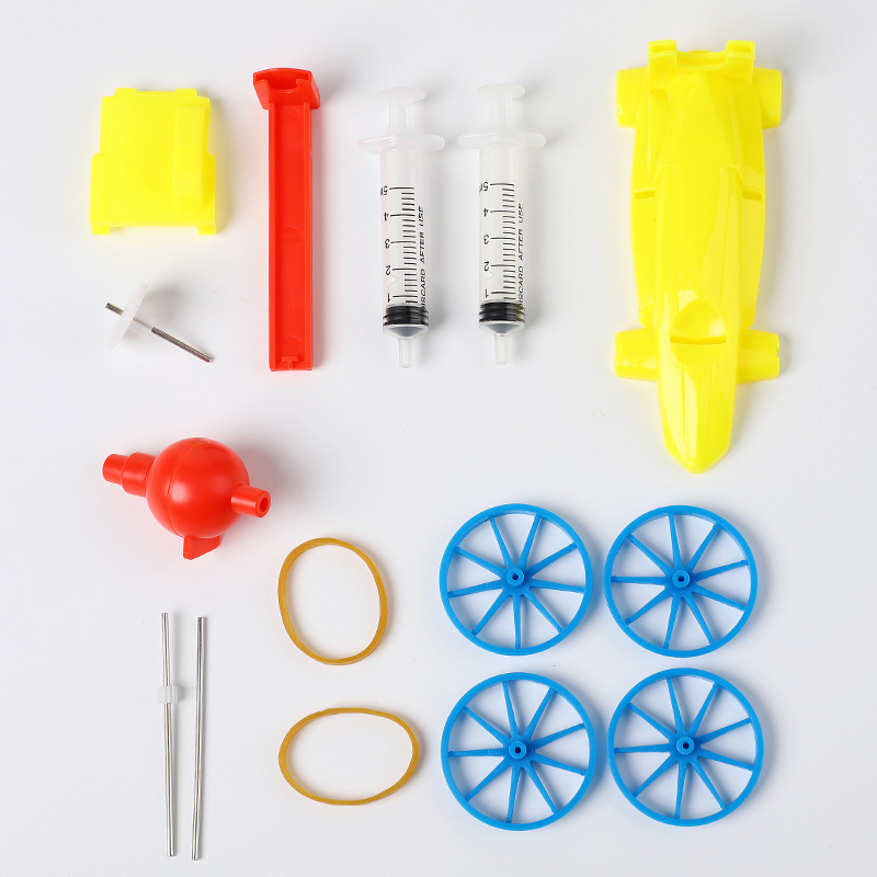 Science and technology small production diy scientific experimental equipment shrink air powered car Primary School students assembled toys handmade teaching aids