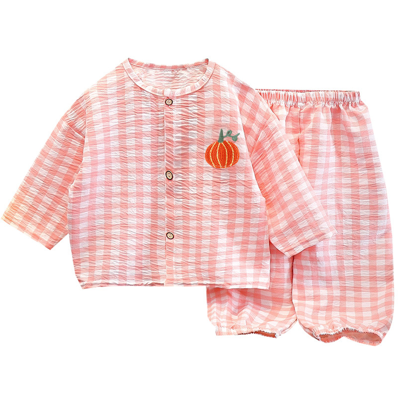 Children's Pajamas Top Pants Spring and Autumn Two-piece Set Boys and Girls Cloud Cotton Summer Cardigan Cartoon Home Clothes suit