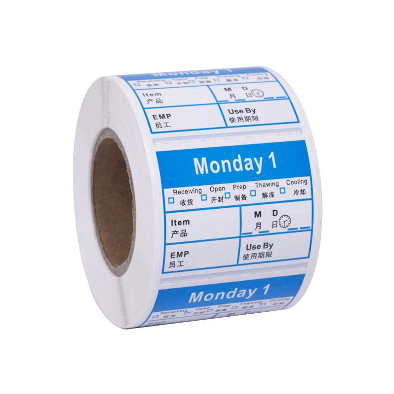 Removable adhesive week label paper food sample label catering kitchen food sticker date and time sticker
