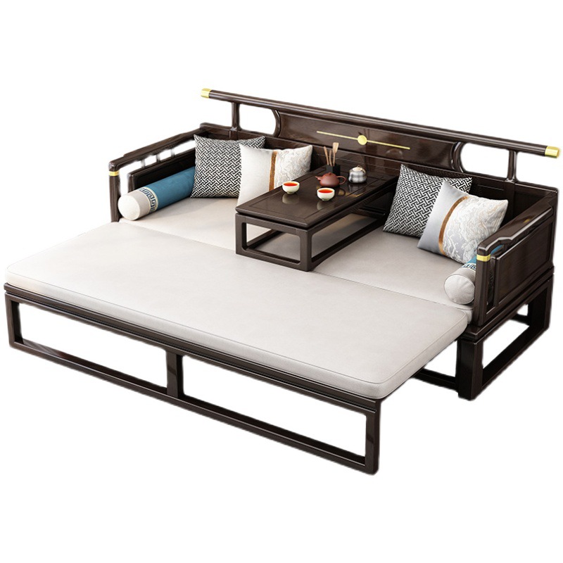 New Chinese-style Solid Wood Rohan Bed Sofa Bed Modern Simple Zen Style Small Apartment Living Room Telescopic Push-pull Bed Collapsed Kang Table