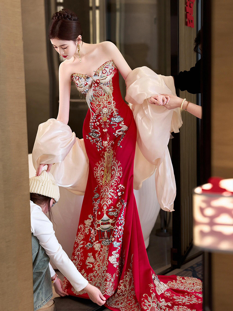 Luxurious Tailored Wedding Dress 2025 New Chinese Style Bridal Gown for Toasting Ceremony High-End Light Luxury Wedding Outfit for Women