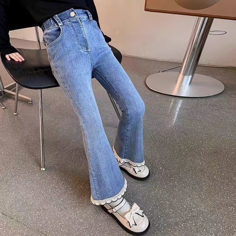 Girls' Jeans 2025 Spring & Fall New Slim Girls' Bell Bottoms Kidsren's Lace Outer Wear Kidsren's Long Pants Trendy