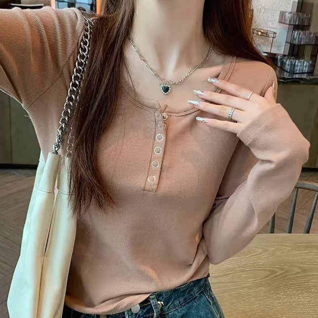 Square Collar Long Sleeve Early Autumn Warm Clothing Women's New Inner Base Shirt Women's Slim-fit Top with Chest Pad Women's Knitwear