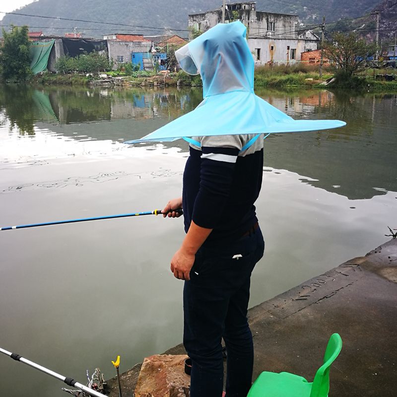 [Xinyiqi] Ufo Raincoat Men's Head-Mounted Adult Umbrella Hat Fishing Equipment Rain Gear Cloak Foldableing Transparent