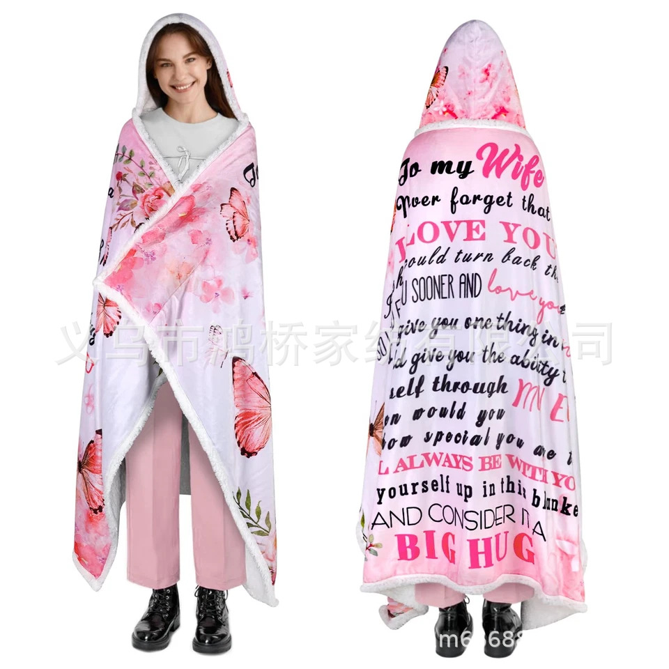 Cross-Border Foreign Trade Factory Direct Supply of Shabur Hooded Blanket as a Gift for Mother, Wife and Lover, Dressing Blanket