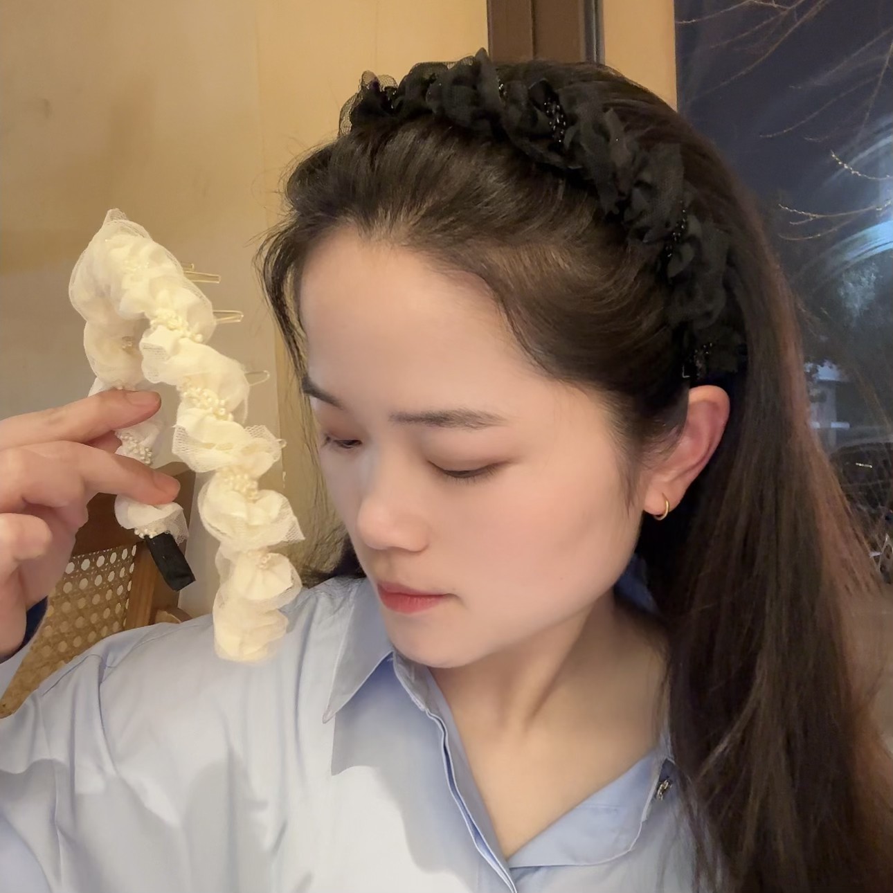 Korean-Style Pleated Wrap-Around Gauze Hairband for Taming Stray Hair, Summer Face-Washing, Outdoor Non-Slip Headband, Super Fairy-Like