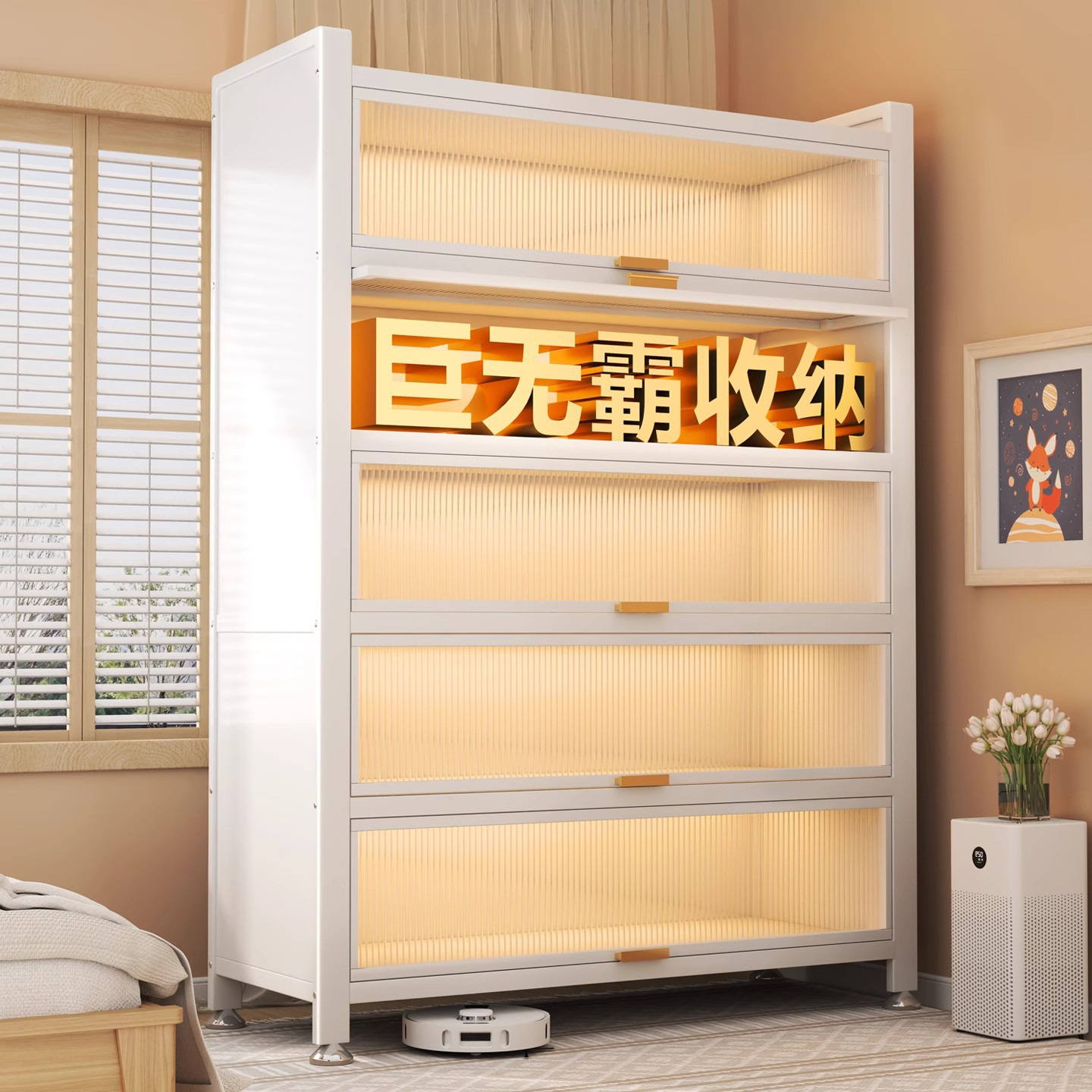 Kitchen Rack Floor-Standing Multi-Layer Storage Cabinet with Door Microwave Oven Multi-Function Cabinet Sideboard Storage Cabinet