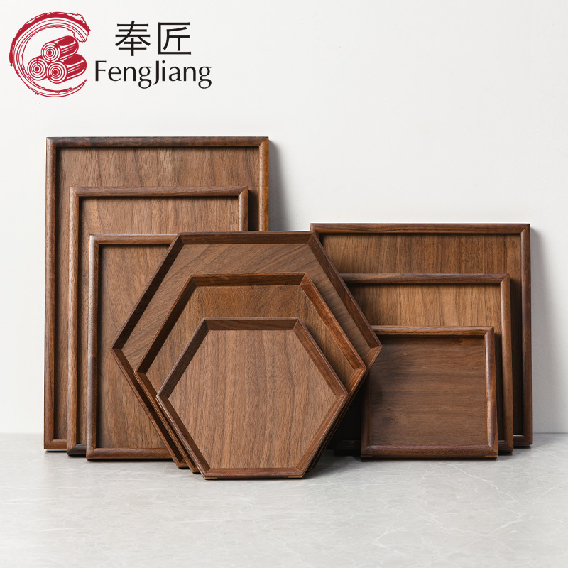 Прямоугольный поднос из черного ореха массивный японский домашний фруктовый деревянный поднос поднос для фруктов оптом