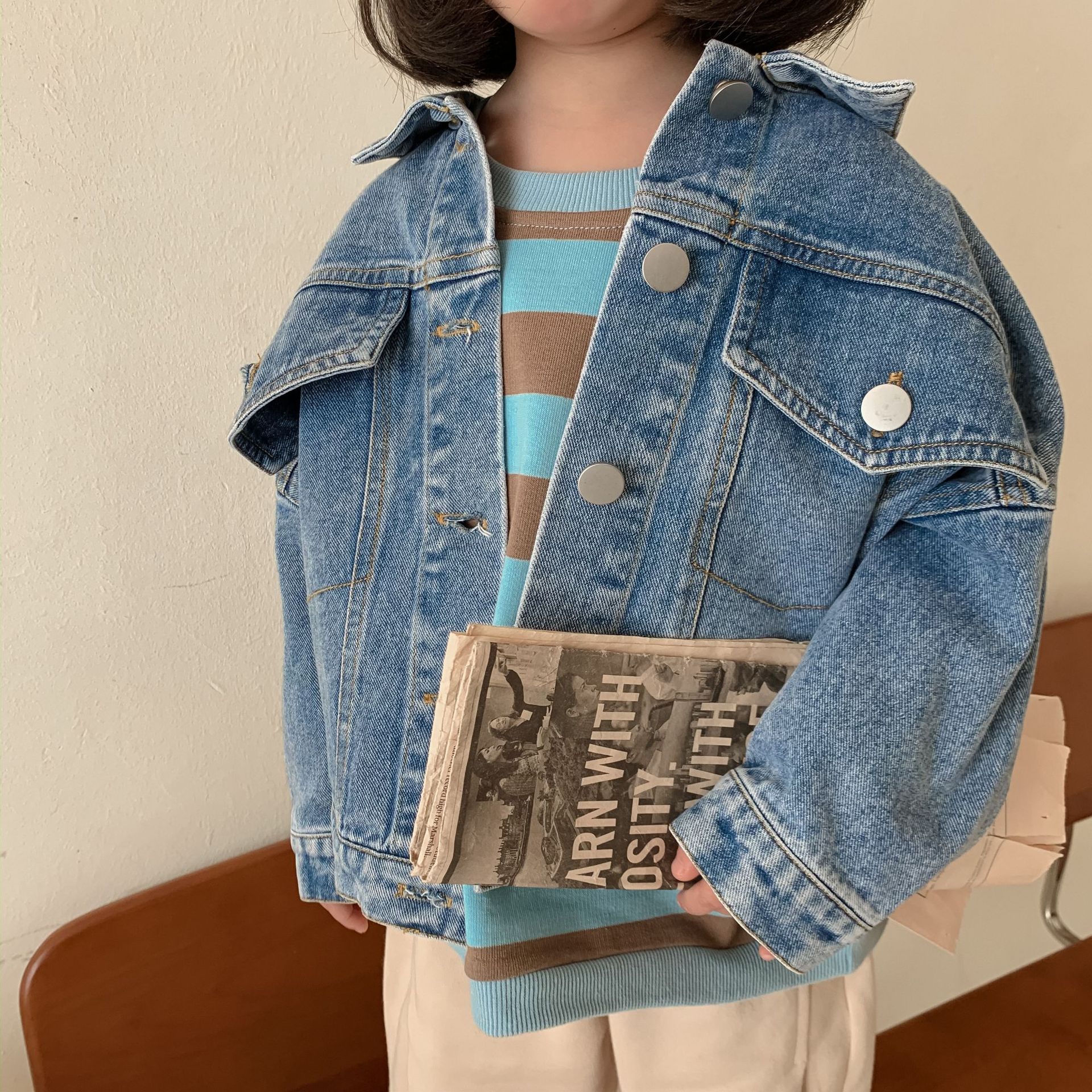 South Korea Children's Wear Children's Spring and Autumn Long-sleeved Denim Jacket for Boys and Girls Baby Cotton Denim Jacket Trendy