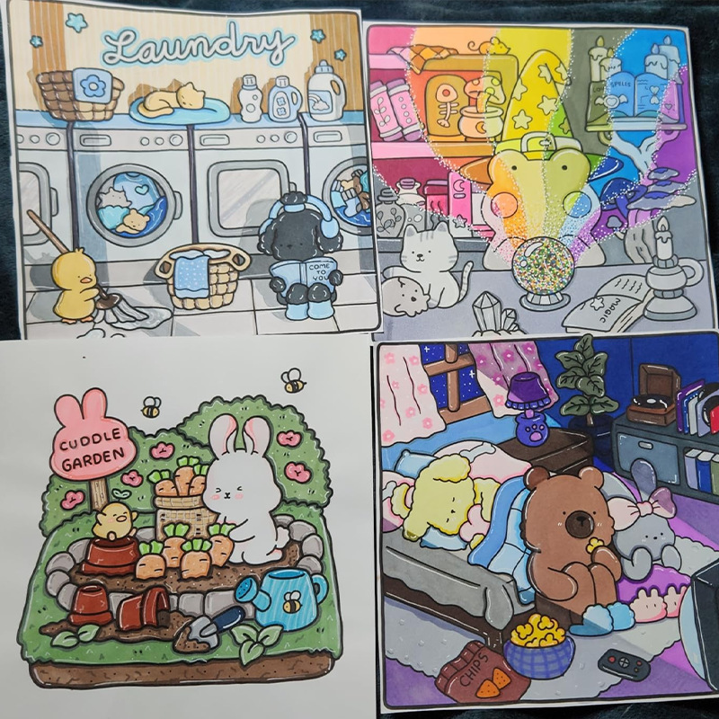 Cross Border in stock Coloring Book for Adults and Teenagers Warm Scenes Coloring Picture Book Cute Comfortable Coloring Book