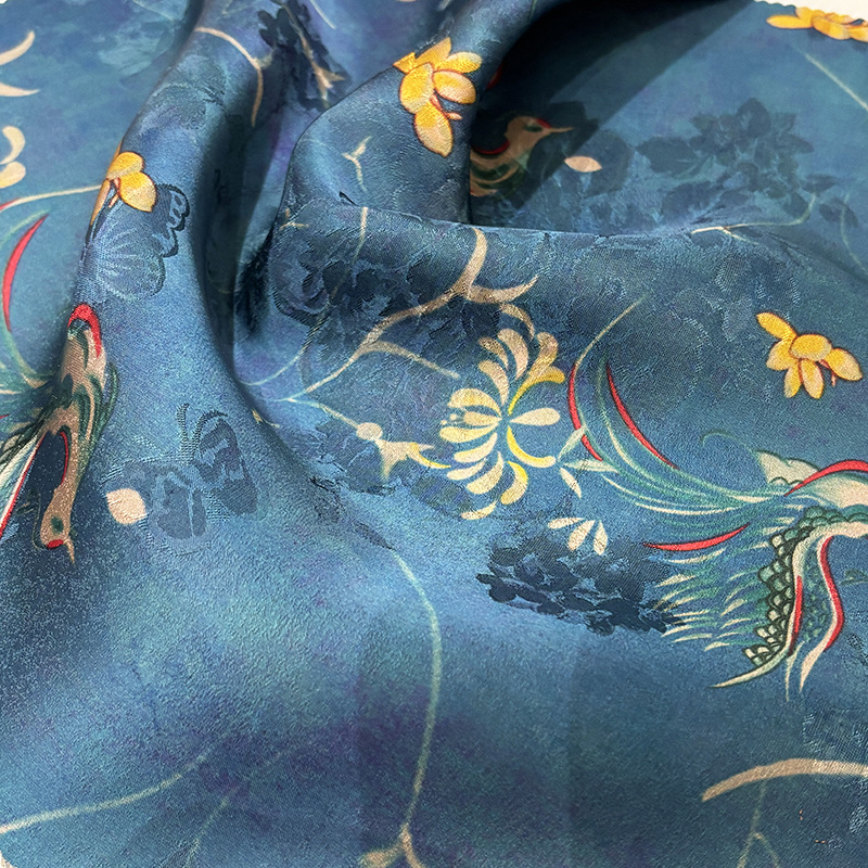 Phoenix Flower Blooming Fragrant Cloud Yarn Fabric Imitation Mulberry Silk Classy National Style Clothing Fabric Cheongsam Vest Cloth Head Wholesale