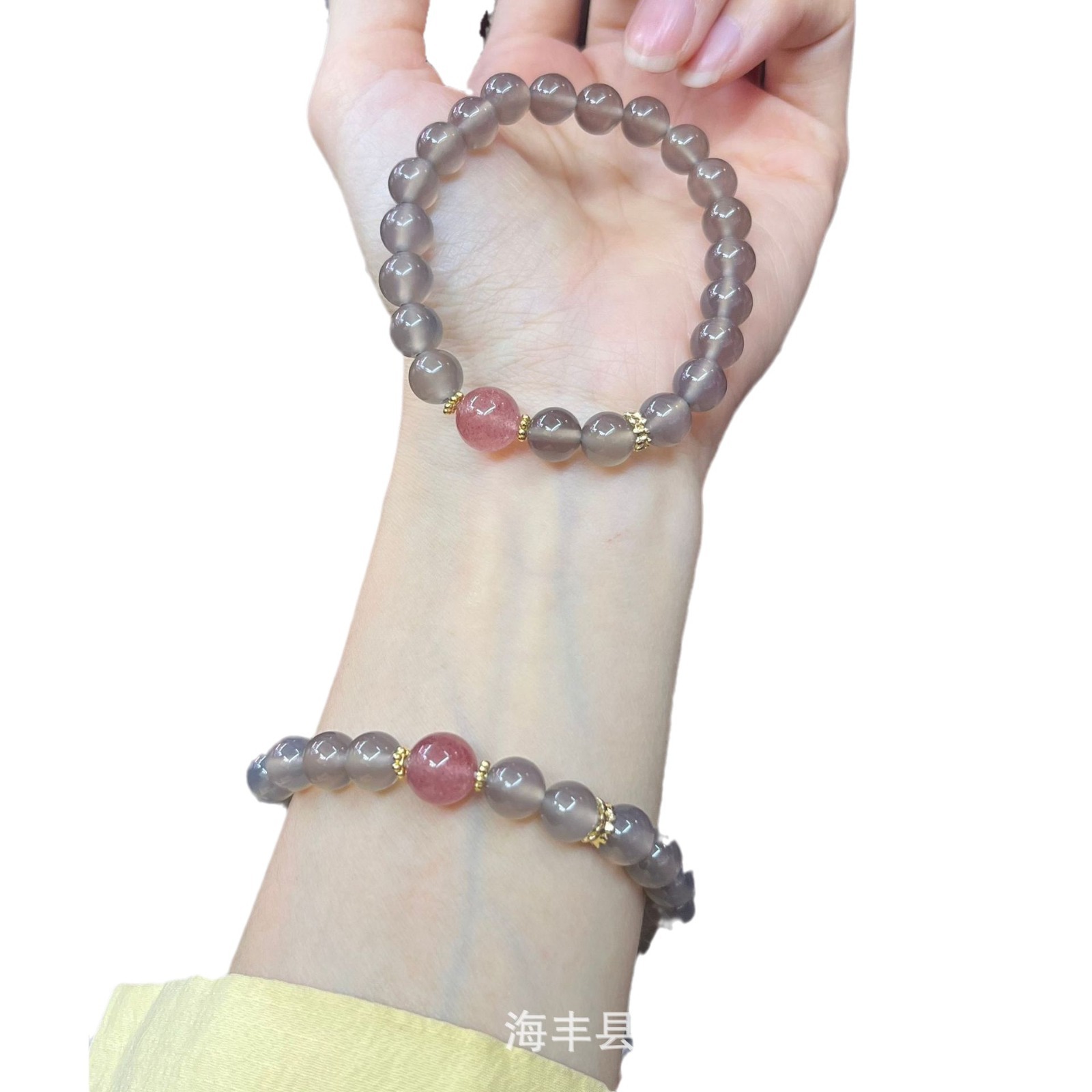 Natural Smoky Purple Grey Agate Bracelet with Strawberry Crystal Girl's Bracelet Jewelry Crystal Jewelry Wholesale Live Welfare