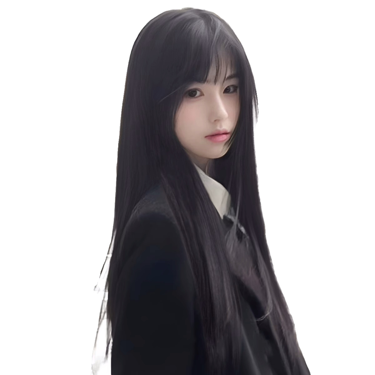 Black Long Straight Wig Women's Long Hair Simulation Zhang Yuanying Same Type Fujiang cos Qi Bangs Universal Wig Full Head Cover