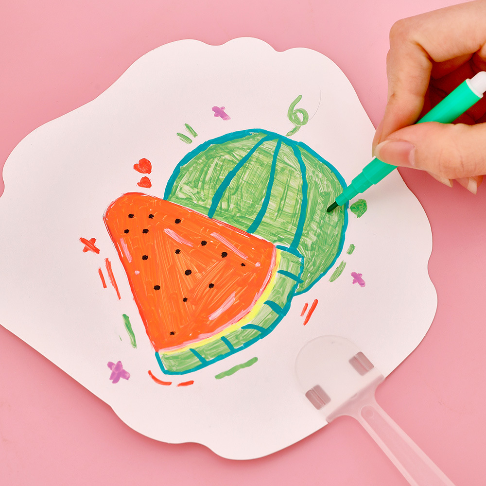 Children's Handmade DIY Graffiti Fan Cute Alien Blank Painting Small Fan Kindergarten Painting Fan Small Gift